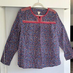 J Crew Cotton Peasant Paisley Boho Blouse Size XL NWT
